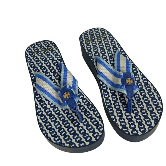 Tory Burch Gemini Link Thong Sandals | Women’s Size 7–7.5 | Blue & White - Picture 1 of 8